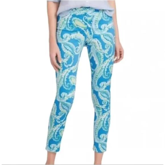NWOT J. McLaughlin Portman Slim Fit Cropped Pants Blue Green Paisley Size 14 - Picture 1 of 7
